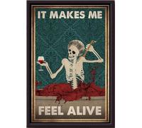 YAASIMOULE Skeleton Bath Wine It Makes Me Feel Alive Poster Framed Matte Canvas