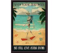 YAASIMOULE Skeleton Scuba When Youre Dead Inside But Still Love Poster Framed Matte Canvas