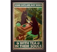 YAASIMOULE Some Cats Are Just Born With Tea In Their Souls Poster Framed Matte Canvas