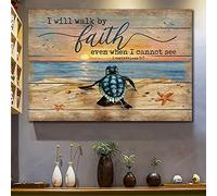 YAASIMOULE Turtle I will walk by faith Jesus Landscape Canvas Print Wall Art