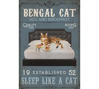 YAASIMOULE Wall Decoration, Home Decor, Decoration Room Bengal Cat - Bed And Breakfast Sleep Like A Cat Vertical