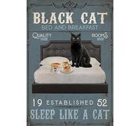 YAASIMOULE Wall Decoration, Home Decor, Decoration Room Black Cat - Bed And Breakfast Sleep Like A Cat Vertical