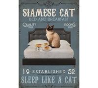 YAASIMOULE Wall Decoration, Home Decor, Decoration Room Siamese Cat - Bed And Breakfast Sleep Like A Cat Vertical