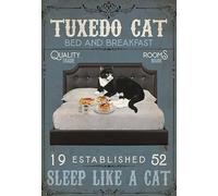 YAASIMOULE Wall Decoration, Home Decor, Decoration Room Tuxedo Cat - Bed And Breakfast Sleep Like A Cat Vertical