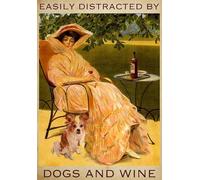 YAASIMOULE Wall Decoration Home Decor Room Easily Distracted by Papillon Dogs and Wine