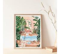 YAASIMOULE Wall Decoration Home Decor Room Peaceful Poolside Art Summer Inspired Tropical Artwork Woman by The Pool Plants