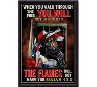 YAASIMOULE When You Walk Through The Fire Will Not Be Burned Flames Harm Firefighter Poster Framed Matte Canvas