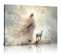 Yaasmolaa Jesus Wall Art Boho Jesus And Lamb Canvas Wall Art Scripture Wall Decor Religious Wall Decor Christian Canvas Wall Art Prints Home Decor for Bathroom Living Room Kitchen Bedroom 16x12inch