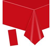 YAAVAAW 137x274cm Red Plastic Table Cloth Table Cover,Large Red Party Table Cloths Christmas Tablecover Table Decorations,Red Tablecloth Party for Xmas,Picnic,Dining,Kids Birthday Tablecloths