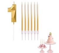 YAAVAAW 1st Birthday Candle Gold Number 1 Candle for Birthday Cake with Gold Long Candles, Gold 1 Candle for Cake Birthday Cake Topper Decorations for Girls Boys Birthday Wedding Anniversary Party