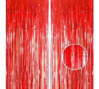 YAAVAAW 2pcs 3.2 x 8.3ft Glitter Red Foil Fringe Curtain Backdrop Tinsel Curtain Party Streamers Curtain Backdrop Decorations for Birthday School Graduation Hen Girls Christmas Party Decorations