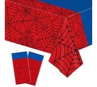 YAAVAAW 2Pcs Spider Party Table Cloth for Boys,137 * 274cm Large Blue Red Spiders Web Tablecloths,Plastic Spider Table Cover Party for Baby Shower Kids Boys Birthday Spider Themed Party Decorations