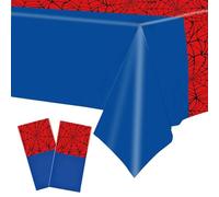YAAVAAW 2Pcs Spider Party Table Cloth for Boys,137 * 274cm Large Blue Red Spiders Web Tablecloths,Plastic Spider Table Cover Party for Baby Shower Kids Boys Birthday Spider Themed Party Decorations