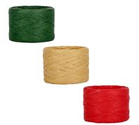YAAVAAW 3 Rolls 50M Christmas Raffia Paper Ribbon,Natural Green Red Paper Raffia String Packing Ribbon Raffia Yarn Christmas Matte Raffia Twine Paper Recyclable Ribbons Gift Wrapping Christmas Party