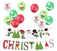 YAAVAAW Christmas Decorations Party Pack,1pcs Xmas Tree Deer Santa Snowman Christmas Banner and 12pcs 12inch Red Green White Balloons for Xmas Decorations,Christmas Party Supplies