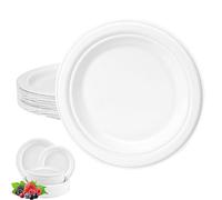 YAAVAAW Disposable Paper Plates White 10inch/25cm, Super Rigid Bagasse Eco-Friendly Compostable Biodegradable Plate, 50Pack Sturdy Sugarcane Plate Party Strong Heavy Duty for Hot/Cold Food