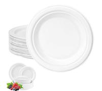 YAAVAAW Disposable Paper Plates White 9inch/23cm,Super Rigid Bagasse Plate Eco-Friendly Compostable Biodegradable Plate,100Pack Sturdy Sugarcane Party Strong Plates Heavy Duty for Hot/Cold Food