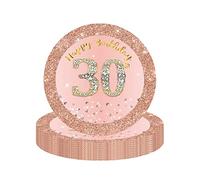 YAAVAAW Happy 30th Birthday Paper Plates 7'' Rose Gold,16Pcs Womens Birthday Party Plates Disposable Tableware,30th Birthday Decor Plates Women,Her 30th Birthday Party Supplies Table Decor