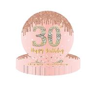 YAAVAAW Happy 30th Birthday Paper Plates 9" Rose Gold,16Pcs Womens Birthday Party Plates Tableware,30th Birthday Decorations Plates for Women,Her 30th Birthday Party Supplies Table Decorations