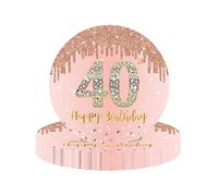 YAAVAAW Happy 40th Birthday Paper Plates 9'' Rose Gold, 16Pcs Womens Party Disposable Tableware, Decorations for Women, Her Supplies Table