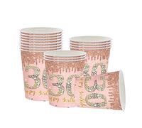 YAAVAAW Happy Birthday Paper Cups Rose Gold, 16Pcs Womens Party Cups, Decorations for Lady's 30th Birthday Party Supplies