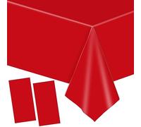 YAAVAAW Large Red Party Table Cloths, 2pcs 137x274cm Plastic Table Cover for Xmas, Picnic, Dining, Kids Birthday Tablecloths