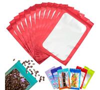 YAAVAAW Red Foil Ziplock Bags Large Smell Proof Bag Mylar Holographic Packaging Bags, 10pcs 26x38cm Resealable Storage Pouches Grip Seal Clear Plastic for Food Storage, Jewelry, Electronics