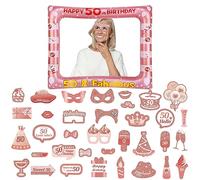 YAAVAAW Rose Gold 50th Brithday Party Decorations for Ladies Men, Giant Inflatable Selfie Frame Birthday Photo Booth with 32pcs Props Women Her Gifts