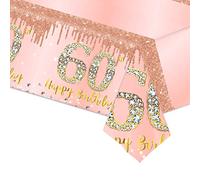 YAAVAAW Rose Gold Happy 60th Birthday Table Cloth TableCover, 137*274cm Decorations for Womens, Large Plastic Tablecloth Disposable Women, Lady, Her Party Supplies Decoration