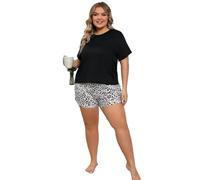 YAAYAGO Pyjama Short Sets Women'S Plus Size Pajamas Suit Short Sleeve Shirts Printed Home Clothes Summer-Black-5Xl