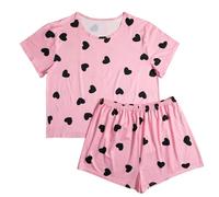 YAAYAGO Pyjama Short Sets Women'S Plus Size Pajamas Suit Short Sleeve Shirts Printed Home Clothes Summer-Pink-Xl