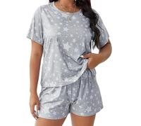 YAAYAGO Pyjama Short Sets Women'S Plus Size Pajamas Suit Short Sleeve Shirts Printed Home Clothes Summer-Grey-A-4Xl