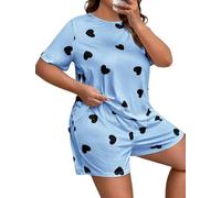 YAAYAGO Pyjama Short Sets Women'S Plus Size Pajamas Suit Short Sleeve Shirts Printed Home Clothes Summer-Blue-3Xl