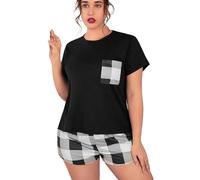 YAAYAGO Pyjama Short Sets Women'S Plus Size Pajamas Suit Short Sleeve Shirts Printed Home Clothes Summer-Black Grey-3Xl