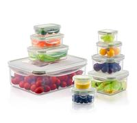 Yabano Food Storage Containers with Lids, 10-Piece Airtight Plastic Food Containers Set - Leakproof, Stackable, BPA-Free, Microwave & Freezer Safe Meal Prep Containers for Kitchen Organisation