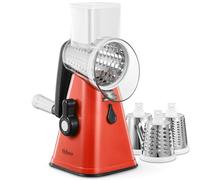 Yabano Rotary Cheese Grater, Vegetable Slicer with 3 Replaceable Stainless Steel Drum Blades, Cheese Shredder with Handle, Easy to Clean Grater for Fruit, Vegetables, Nuts, Red