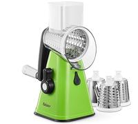 Yabano Rotary Cheese Grater, Vegetable Slicer with 3 Replaceable Stainless Steel Drum Blades, Cheese Shredder with Handle, Easy to Clean Grater for Fruit, Vegetables, Nuts, Green