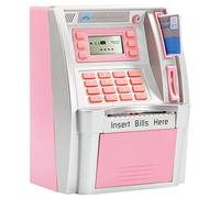 YaBao Pounds Version Electronic ATM Savings Bank Digital Piggy Money Bank Machine,Electronic Cash Box with Debit Card,Password Login,Voice Prompt,Coin Recognition,Targets Setting (Silver/Pink)