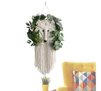 Yabauuop Boho Macrame Wall Art | Fox Macrame Wall Decor with Fake Plants | Rustic Woven Tassel Decorative Artwork for Gallery Dining Room Cafe Living Room Bedroom Home Dorm Farmhouse Apartment
