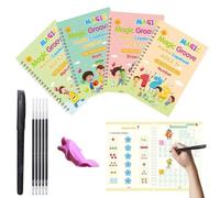 Yabauuop Copybook For Kids, 4 Pack Handwriting Copybook Set With Magic Pens, Reusable Groove Calligraphy Set With 1 Pen 5 Refills 1 Grips For Drawing, Math, English Alphabet