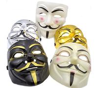 Yabber V for Vendetta Mask [5 PACK] Colors as shown - Great for Halloween Costumes | Anonymous | Guy Fawkes - Mens Mask (Black/White/Gold/Silver/Tan)