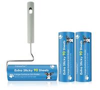 YabeePet Extreme Sticky Large Surface Lint Roller, Long Handle Pet Hair Remover, Designed for Removing Pet Dog Cat Hair 90 Sheets per Roll, 6.3 inch Width (1 Roller+2 Refills)