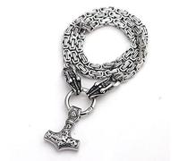 YABEME Men Viking Thor Hammer Necklace Mjolnir Pendant Great Amulet Talisman Jewelry Heavy Duty Stainless Steel King Chain Dragon Head Link,Silver king chain,31inch