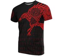 YABEME Men's Nordic Viking 3D Digital Printed Graphic Short Sleeve T-Shirt Vintage Tattoo Amulet Biker Casual Athletic Style,Raven,M