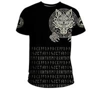 YABEME Men's Norse Viking T-Shirt, 3D Digital Printed Odin Fenrir Wolf Tattoo Graphic, Casual Athletic Style Loose Comfy,Black,XL