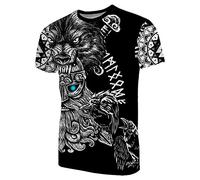 YABEME Men's Viking Odin Wolf T-Shirt 3D Print Norse Mythology Tattoo Tee Tops Biker Gift,Black,XL