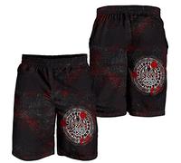 YABEME Men's Viking Shorts, 3D Digital Printed Norse Mythology Bear Claw Tattoo Graphic, Outdoor Summer Casual Athletic Loose Fit Shorts with Pockets,Red,XXL