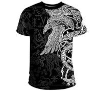 YABEME Men's Viking T-Shirt, 3D Digital Printed Norse Mythology Odin Raven Tattoo Graphic, Casual Athletic Style Loose Comfy,Black,5XL