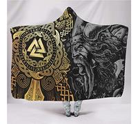 YABEME Norse Viking Odin Valhalla Hooded Blanket Cloak, Scandinavia 3D Print Celtic Tattoo Pattern, Sherpa Flannel Lining Super Soft Cozy Home Leisure,80″ x 60″