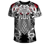 YABEME Odin Eternal Flame Tattoo Graphic T-Shirt, 3D Digital Printed Men's Norse Viking Scandinavian Mythology, Casual Athletic Style Loose Comfy,Black,5XL